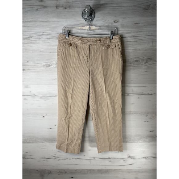 Talbots Pants - Talbots Capri Pants Womens 10P Petite Beige White Pinstripe Stretch Cotton
